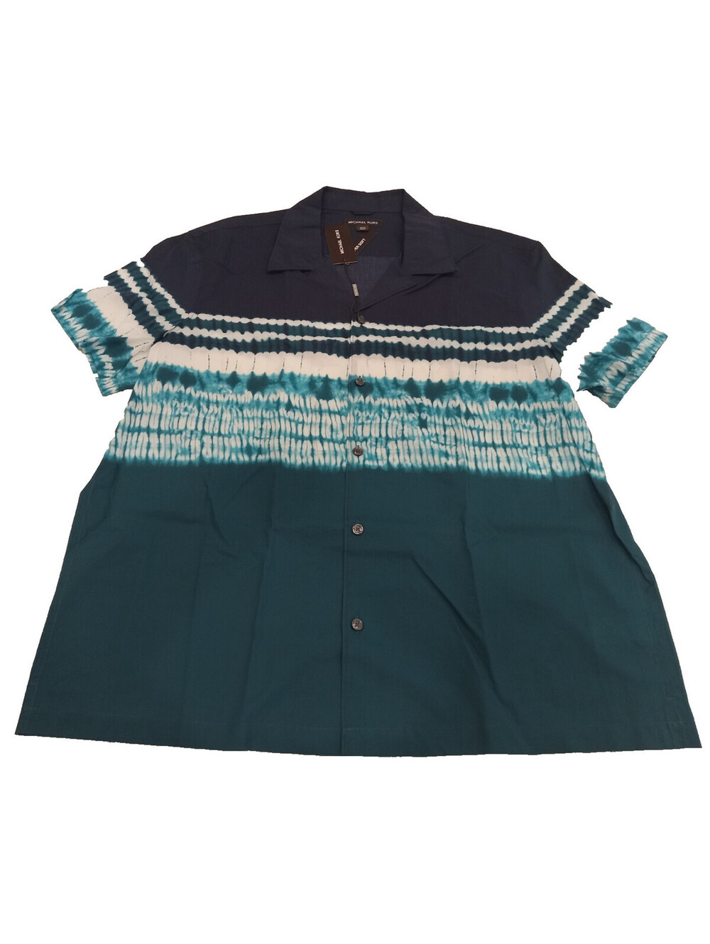 Michael Kors Shirt Mens 3XL Blue Teal Tie Dye Stripe Block Short Sleeve Camp 3X